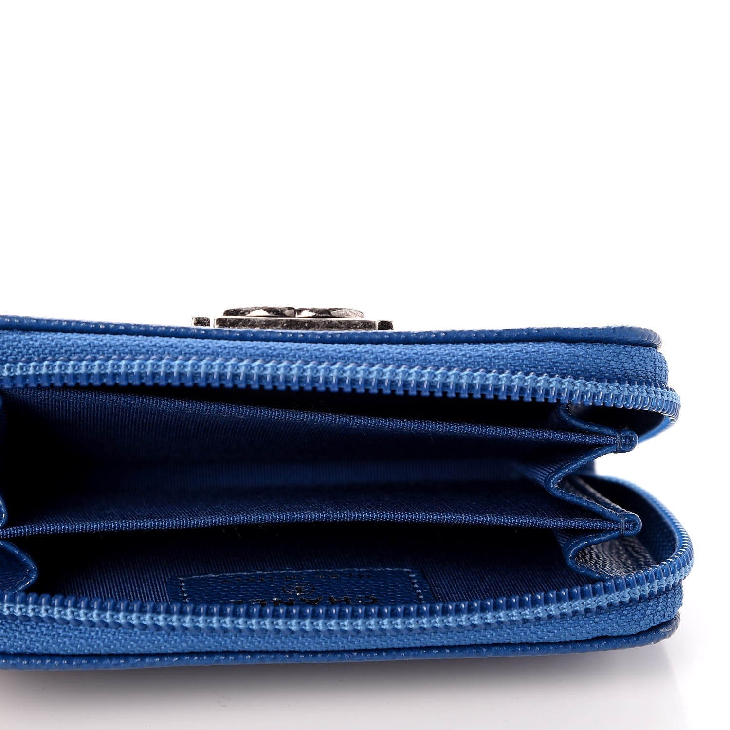 Chanel Caviar Quilted Boy Zip Around Coin Purse Wallet Blue 7 of 8