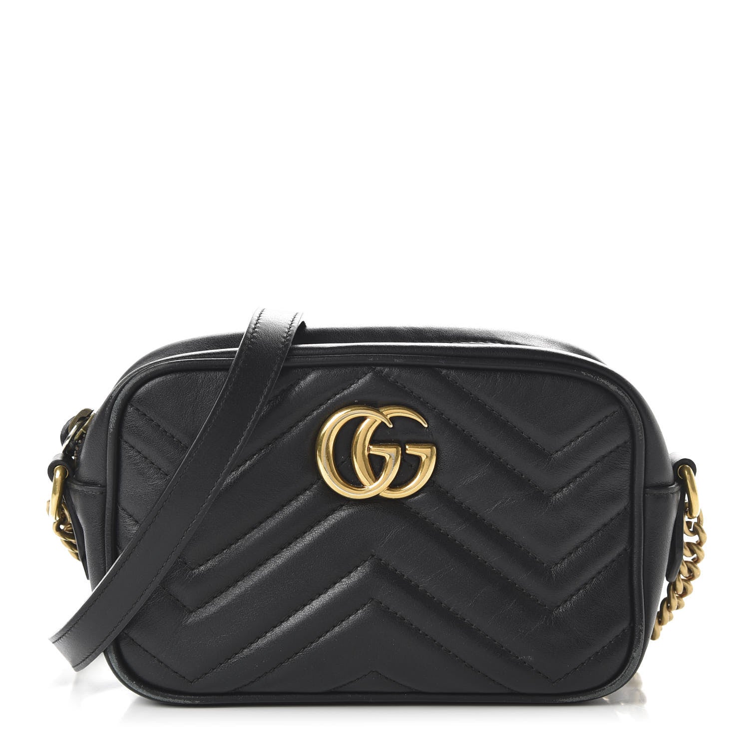 Gucci Calfskin Matelasse Mini GG Marmont Chain Shoulder Bag Black 1 of 10