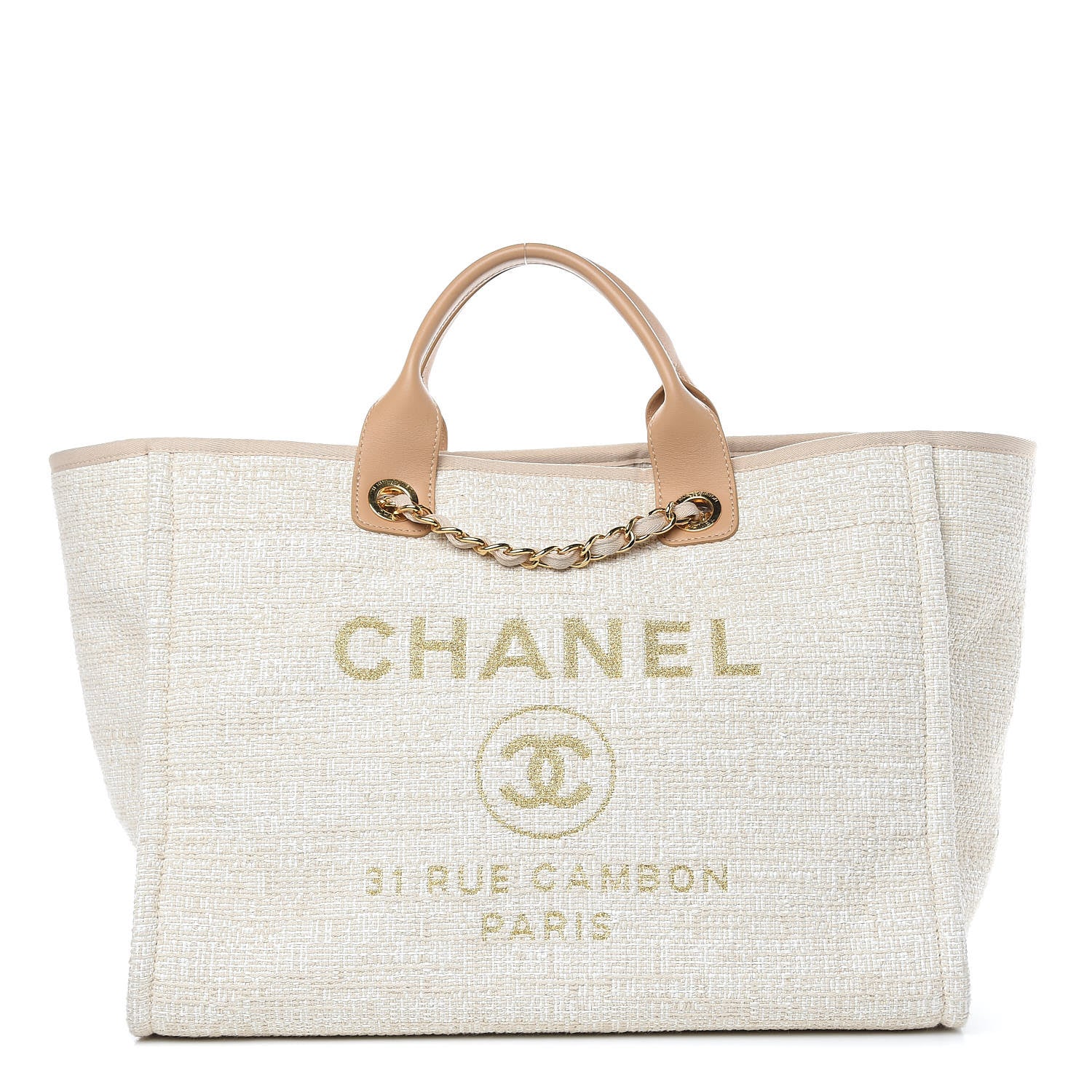 Chanel Canvas Large Deauville Tote Light Beige 1 of 11