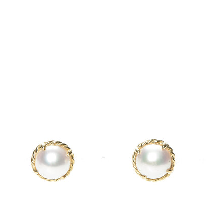 David Yurman 18K Yellow Gold Freshwater Pearl 8mm Chatelaine Earrings 1 of 5