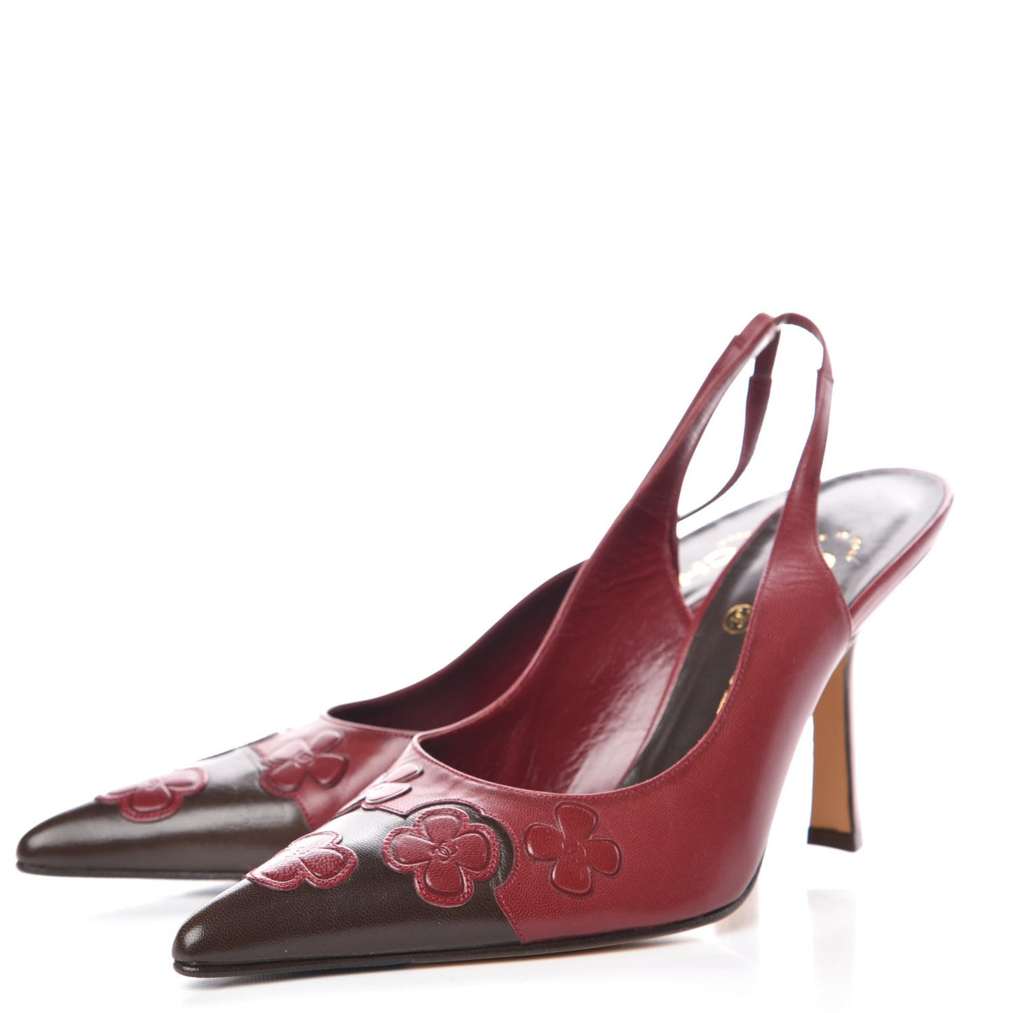 Calfskin Camellia Slingback Pumps 37.5 Red Black