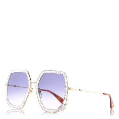 Gucci Glitter Acetate Oversize Square Frame Sunglasses GG0106S Gold 1 of 9
