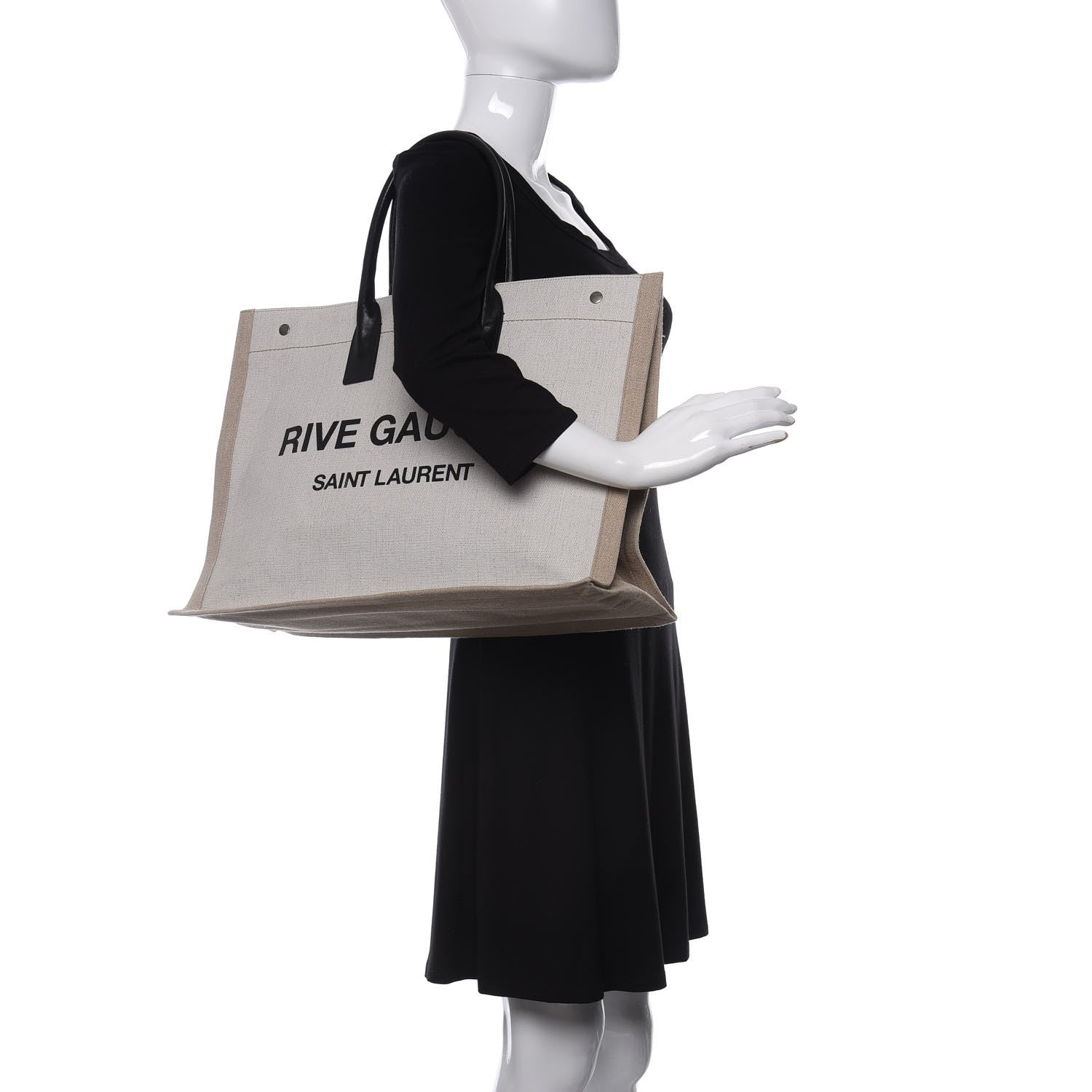 Saint Laurent Linen Calfskin Rive Gauche Tote Optic White 2 of 9