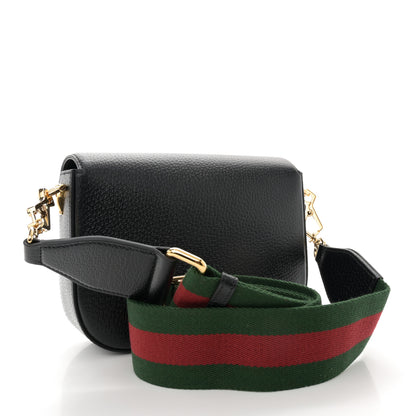 Gucci X ADIDAS Textured Dollar Calfskin Web Trefoil Mini Horsebit 1955 Shoulder Bag Black Off White 3 of 12