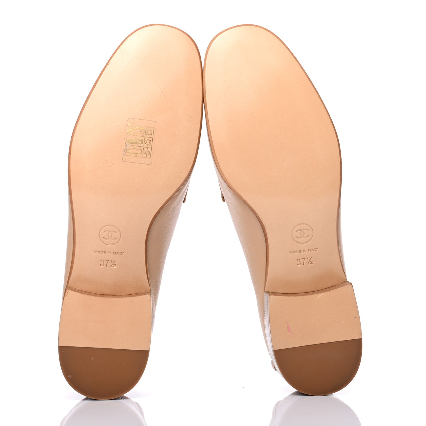 Lambskin Quilted Womens CC Loafers 37.5 Beige