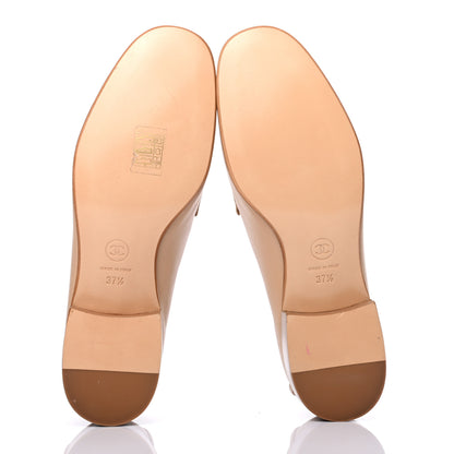 Chanel Lambskin Quilted Womens CC Loafers 37.5 Beige 6 of 9