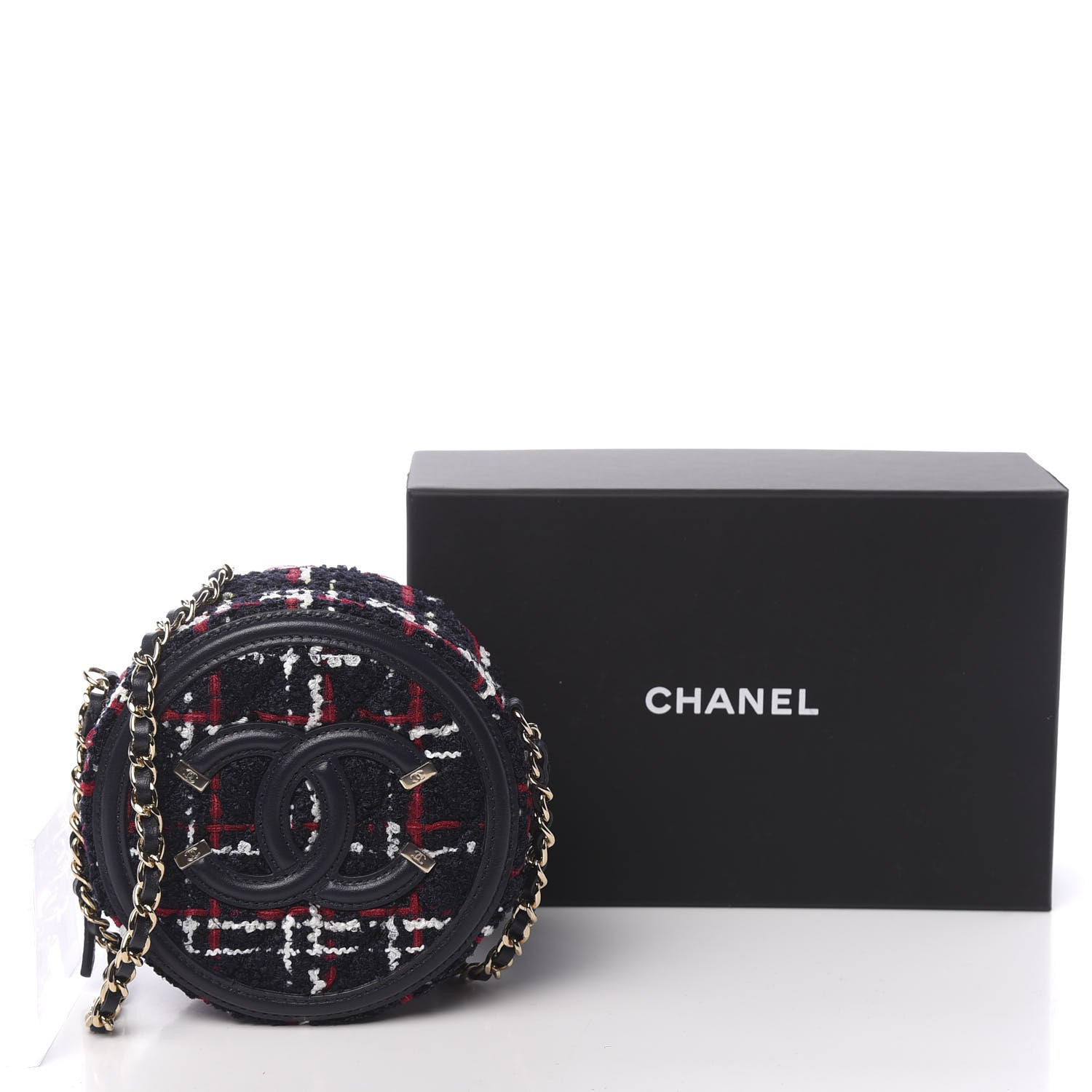 Chanel Tweed Quilted Round Filigree Clutch With Chain Navy Blue 10 of 10
