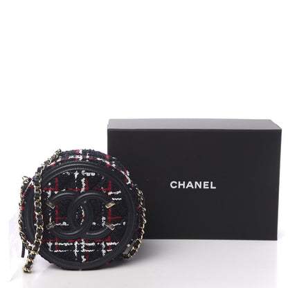 Chanel Tweed Quilted Round Filigree Clutch With Chain Navy Blue 10 of 10