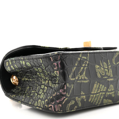 Chanel Calfskin Crocodile Embossed Graffiti 2.55 Mini Cocodile Reissue Flap Black Pink 9 of 11