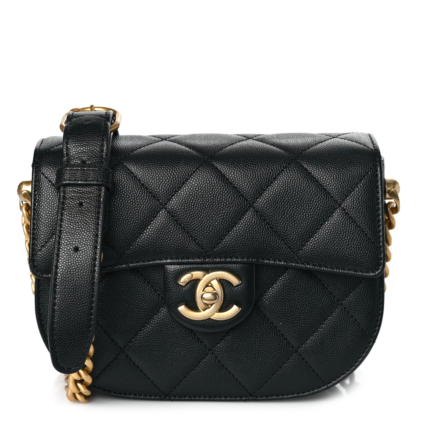 Caviar Quilted Moon Messenger Black