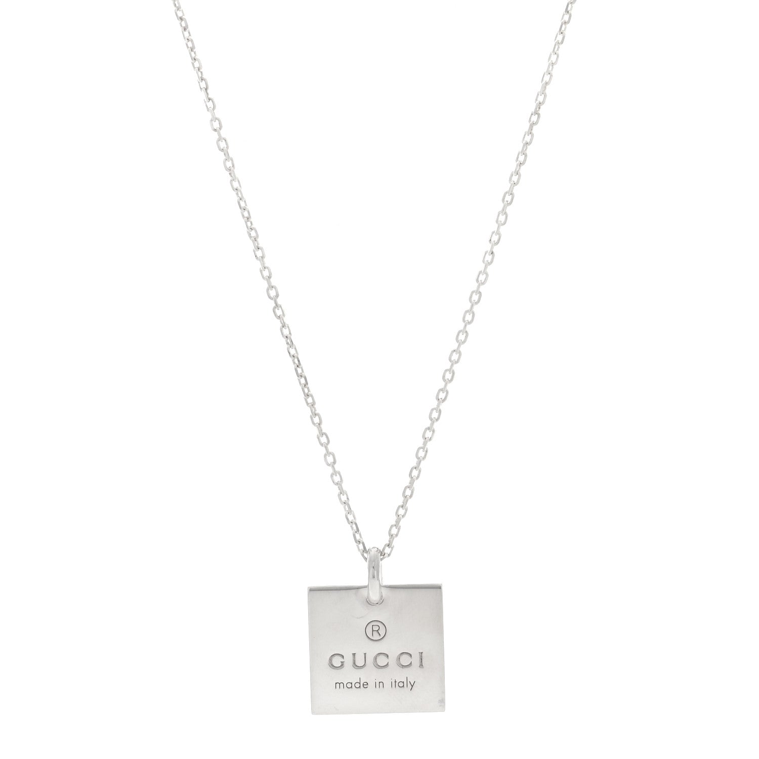 Gucci Sterling Silver Trademark Logo Square Pendant Necklace 1 of 4