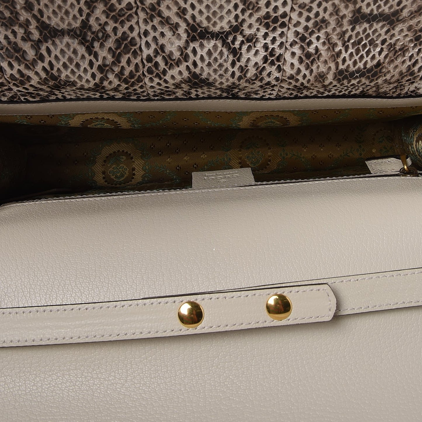 Calfskin Snakeskin Studded Medium Ottilia Top Handle Bag White