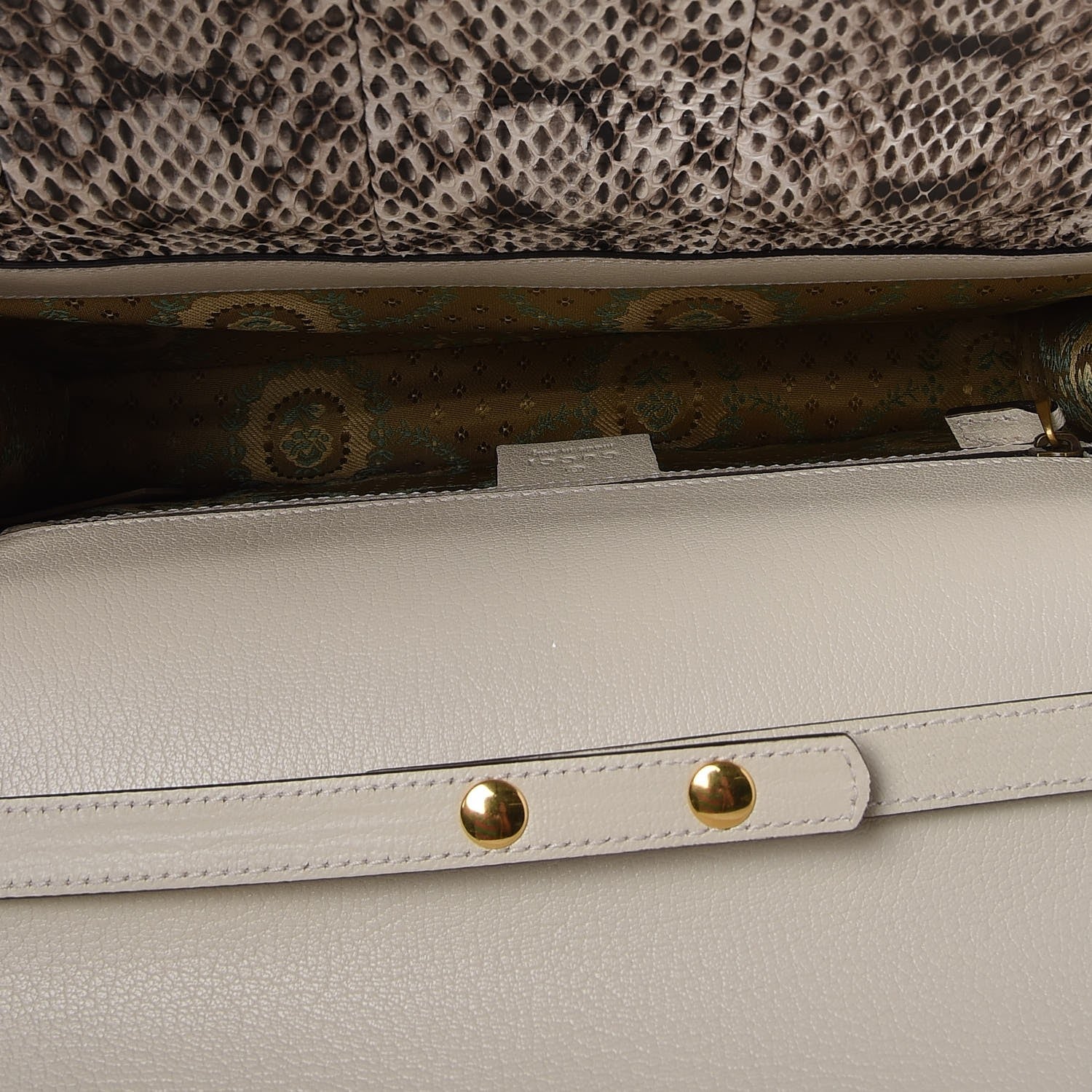 Gucci Calfskin Snakeskin Studded Medium Ottilia Top Handle Bag White 8 of 10