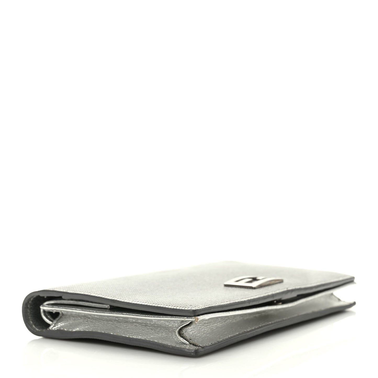 Metallic Calfskin Wallet On Chain Silver