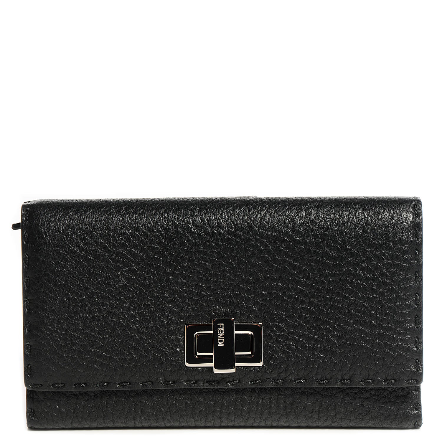 Fendi Cuoio Romano Selleria Peekaboo Continental Wallet Black 1 of 14
