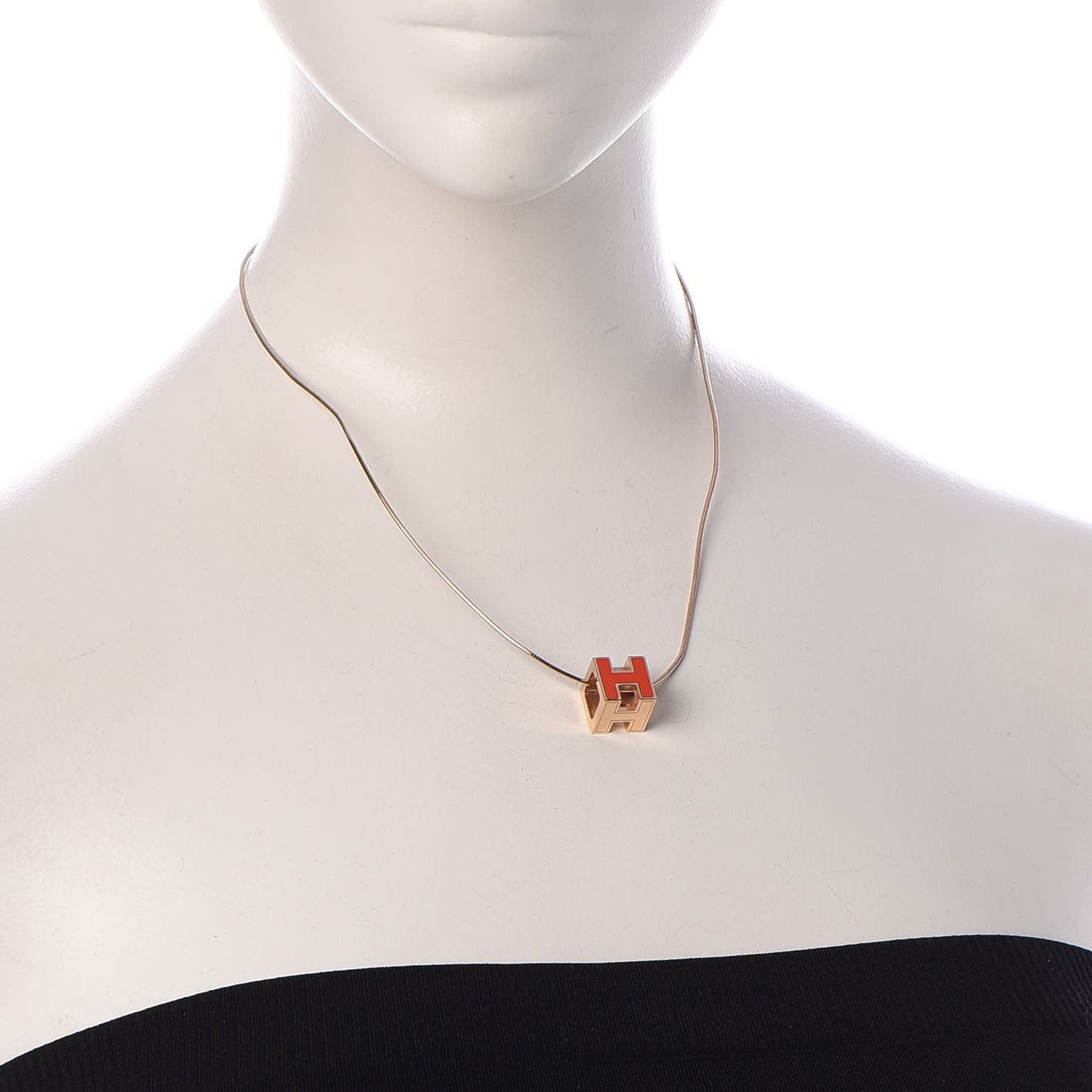 Rose Gold Lacquered Cage d'H Pendant Necklace Orange Fonce