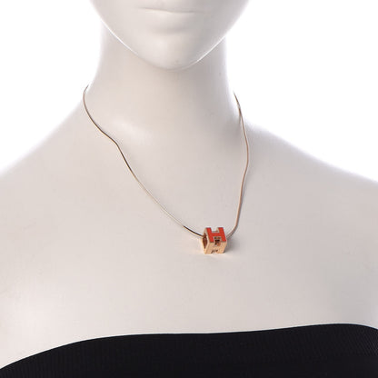 Hermes Rose Gold Lacquered Cage d'H Pendant Necklace Orange Fonce 2 of 8
