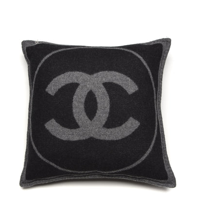 Chanel Merino Wool Cashmere CC Pillow Black Grey 4 of 5