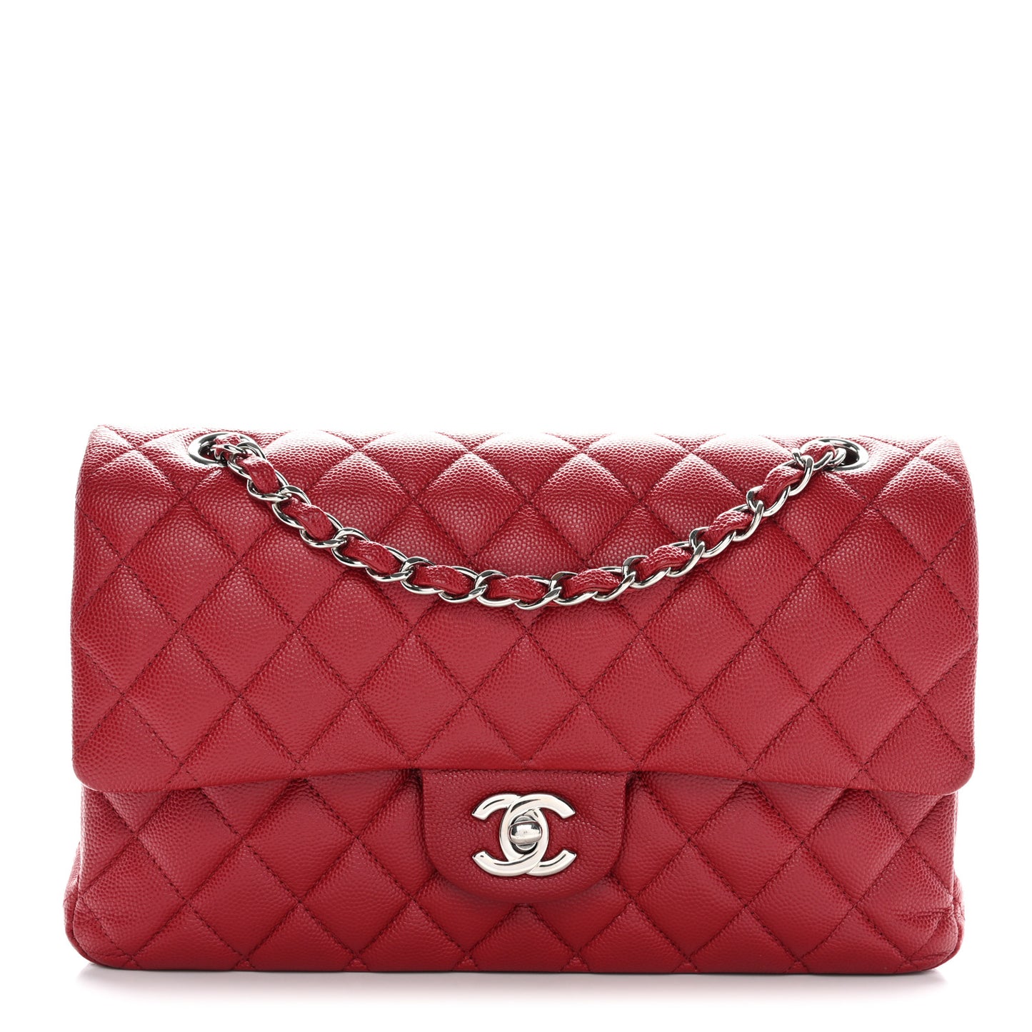 Caviar Quilted Medium Double Flap Red