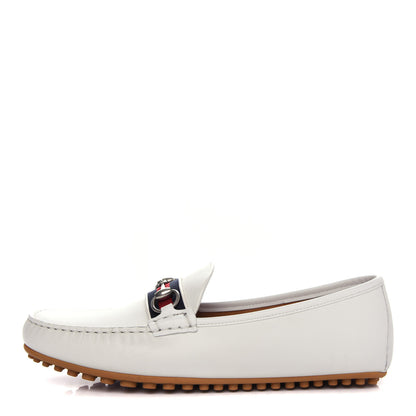 Gucci Miro Soft Calfskin Web Mens Horsebit Driver Loafers 9 White 1 of 12