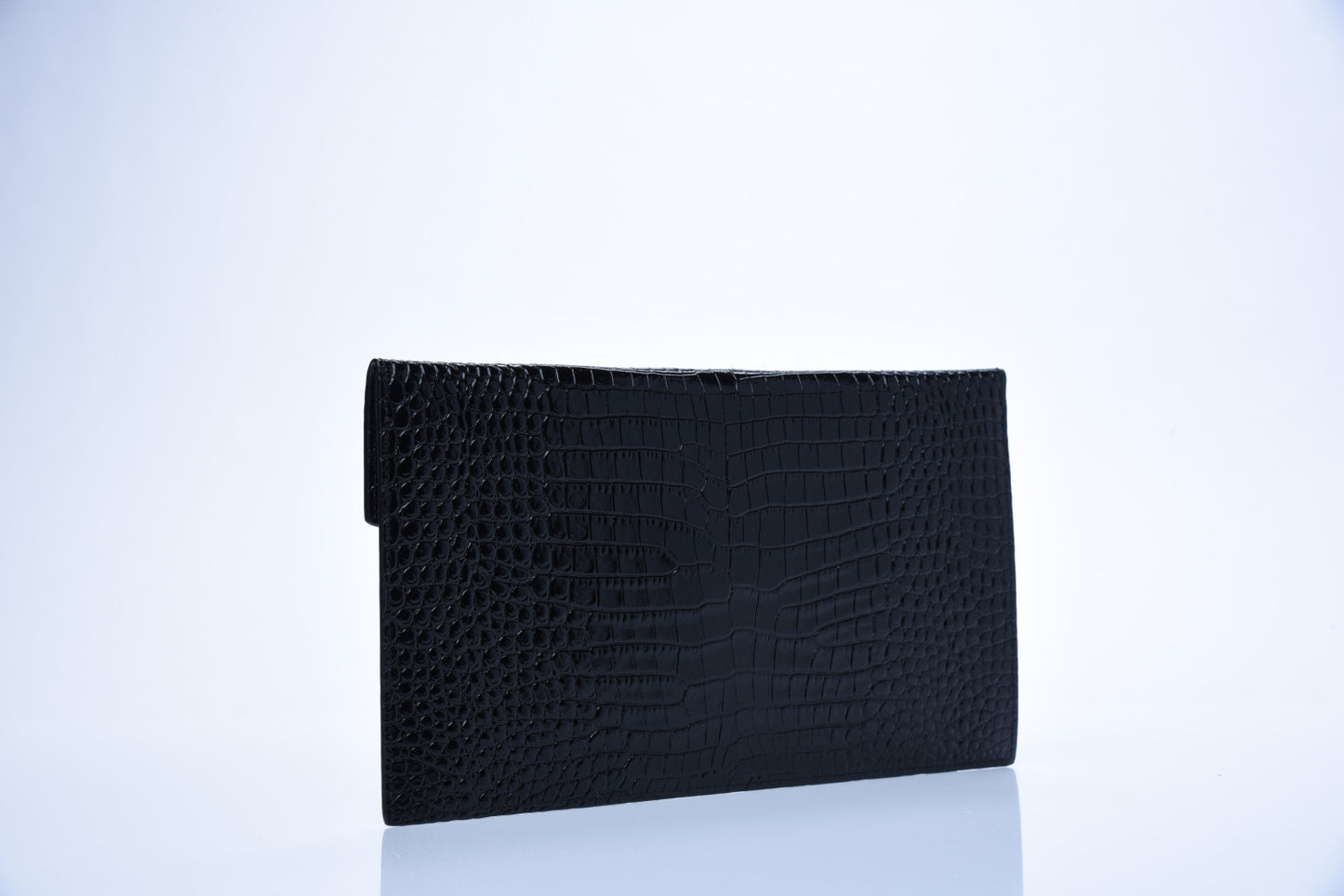 Calfskin Crocodile Embossed Uptown Monogram Clutch Black