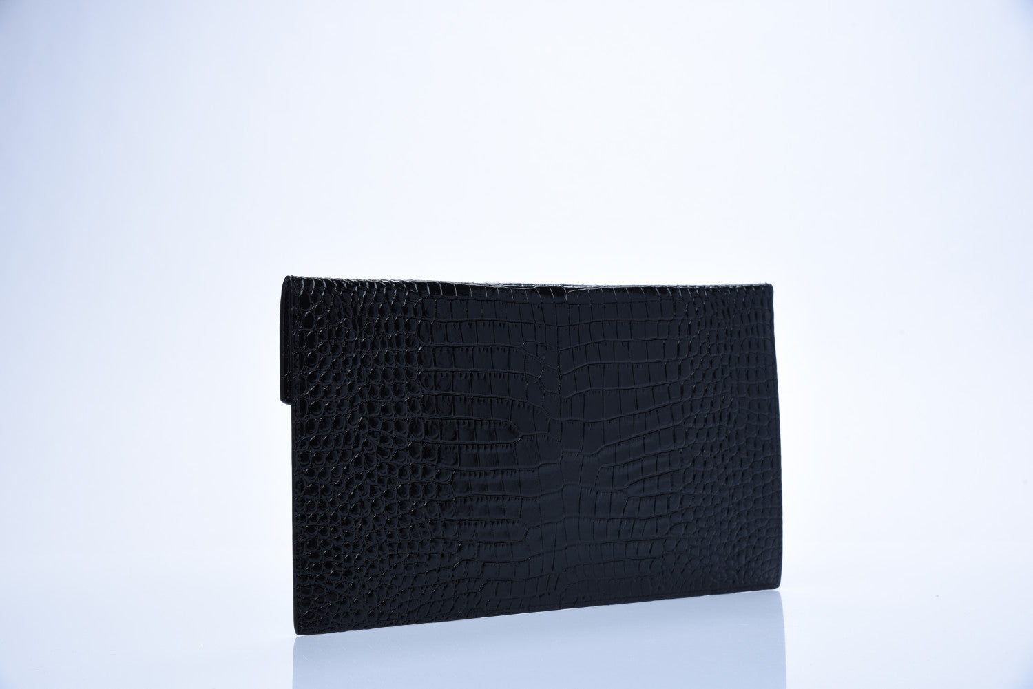 Saint Laurent Calfskin Crocodile Embossed Uptown Monogram Clutch Black 2 of 5