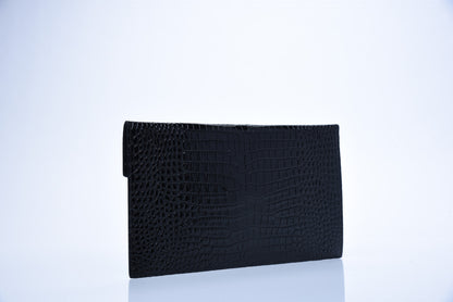 Saint Laurent Calfskin Crocodile Embossed Uptown Monogram Clutch Black 2 of 5