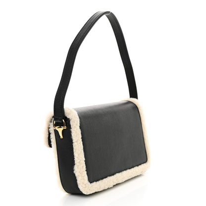 Gucci Sakai Be Green Calfskin Shearling Mini Horsebit 1955 Shoulder Bag Black 4 of 11