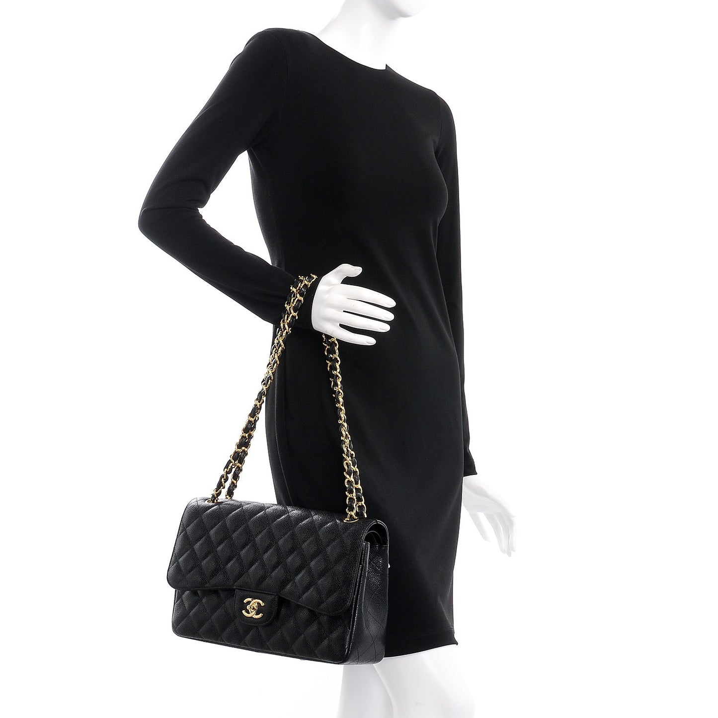 Caviar Quilted Jumbo Double Flap Black