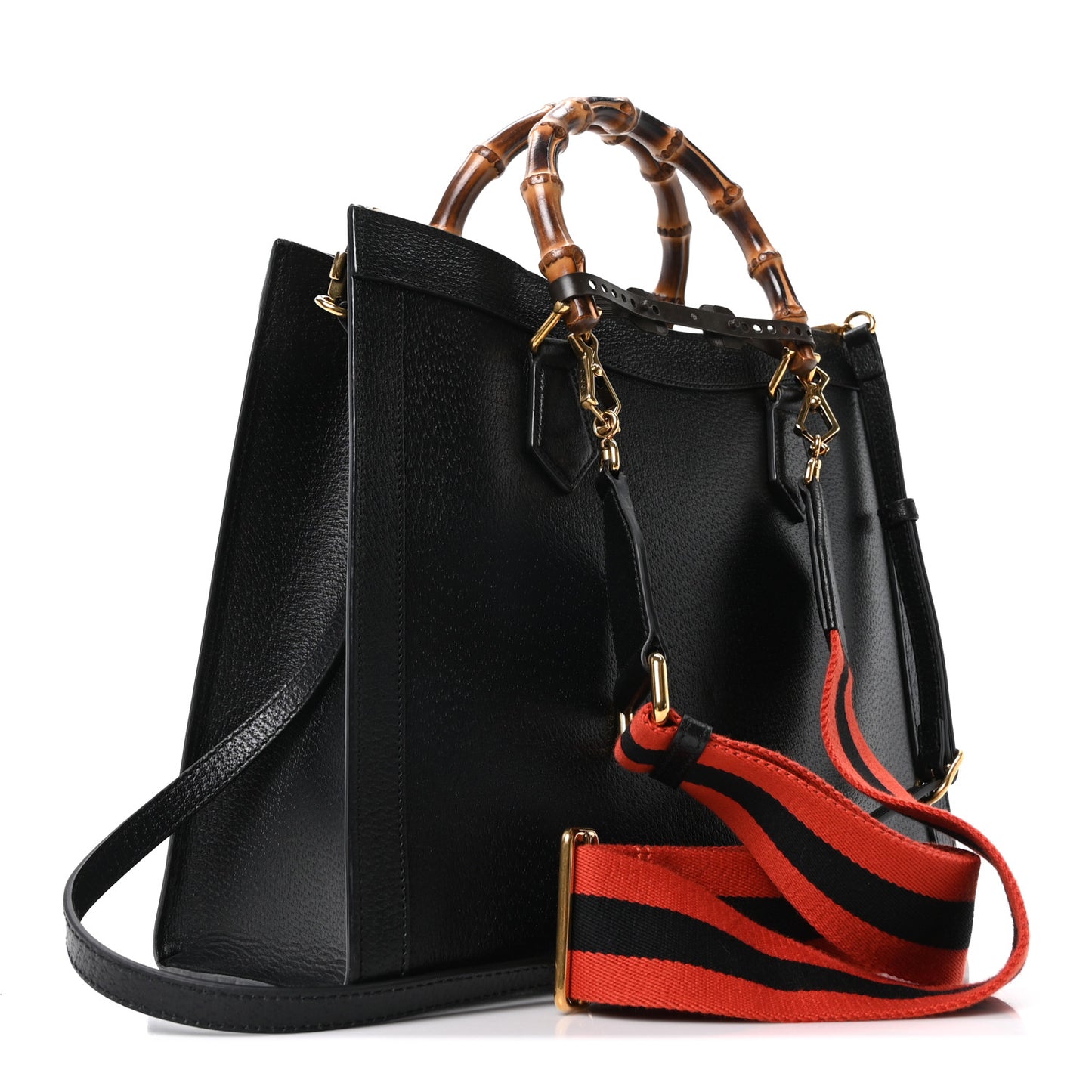 Textured Dollar Calfskin Web Medium Diana Tote Bag Black Dusty Grey