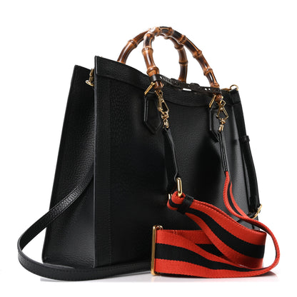 Gucci Textured Dollar Calfskin Web Medium Diana Tote Bag Black Dusty Grey 3 of 9