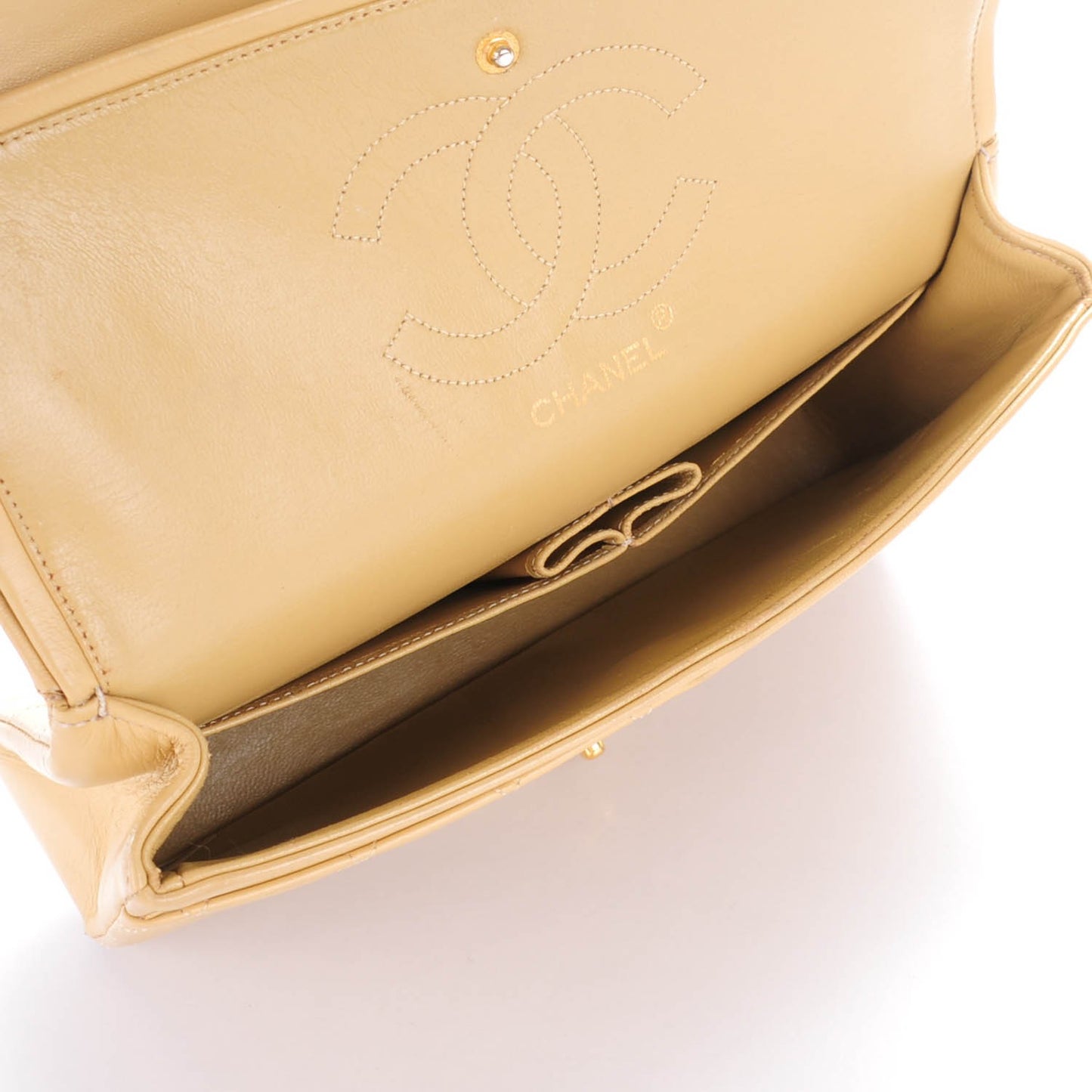 Lambskin Quilted Medium Double Flap Beige