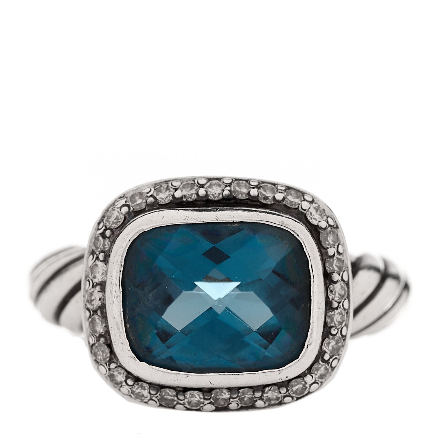 David Yurman Sterling Silver Diamond Blue Topaz 10mm Noblesse Ring 48 4.5 1 of 4