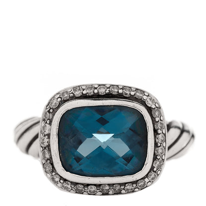 David Yurman Sterling Silver Diamond Blue Topaz 10mm Noblesse Ring 48 4.5 1 of 4