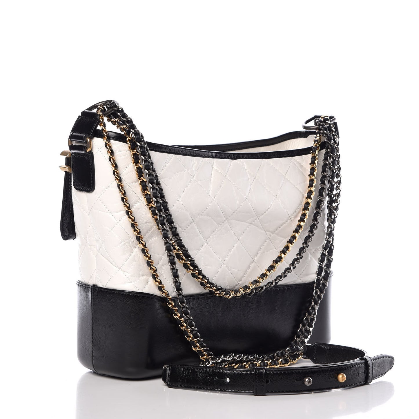 Aged Calfskin Quilted Medium Gabrielle Hobo Black White