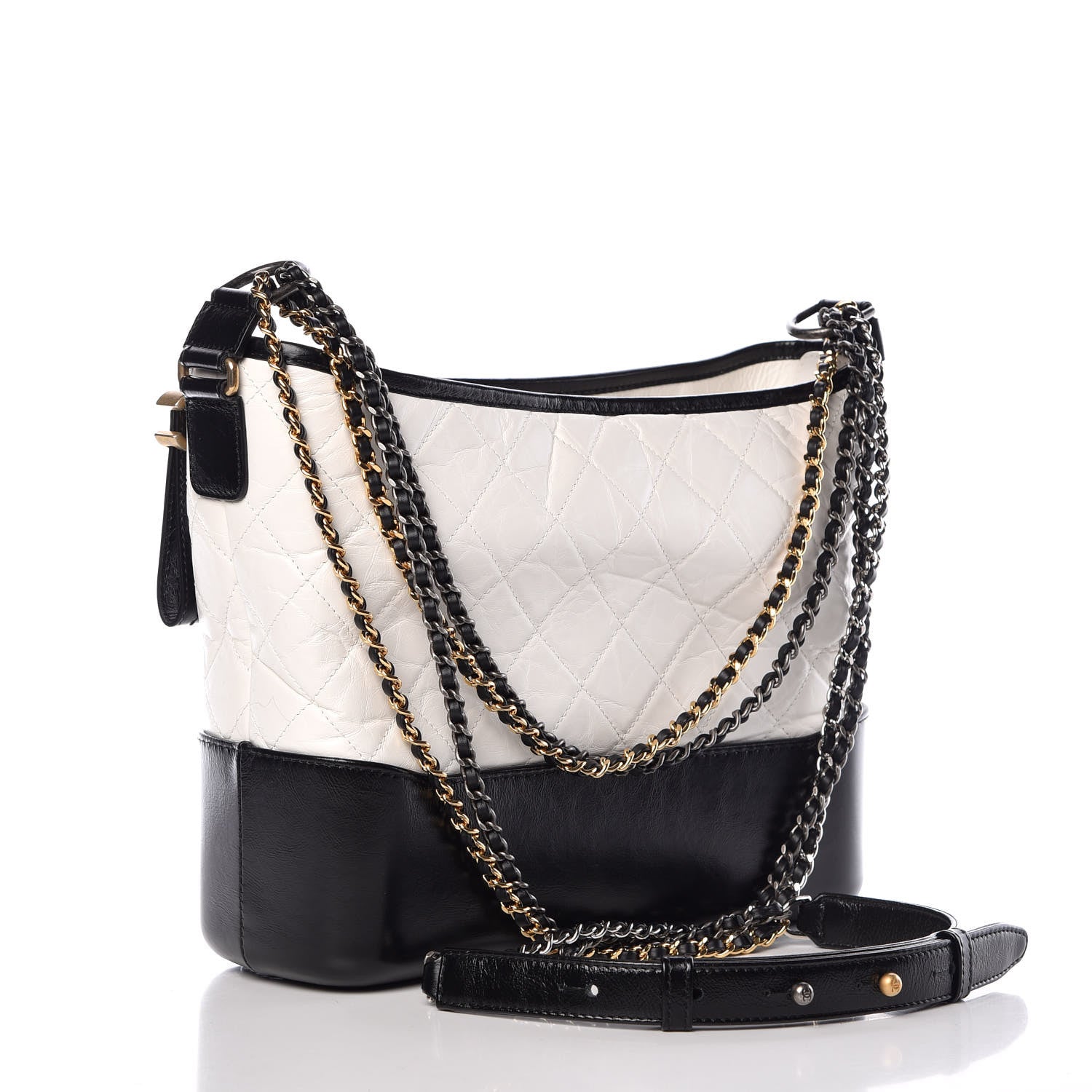 Chanel Aged Calfskin Quilted Medium Gabrielle Hobo Black White 3 of 10