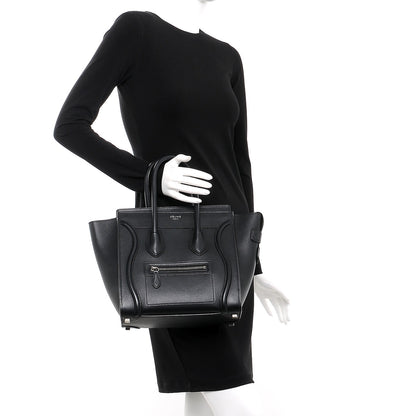 Celine Drummed Calfskin Micro Luggage Black 2 of 7