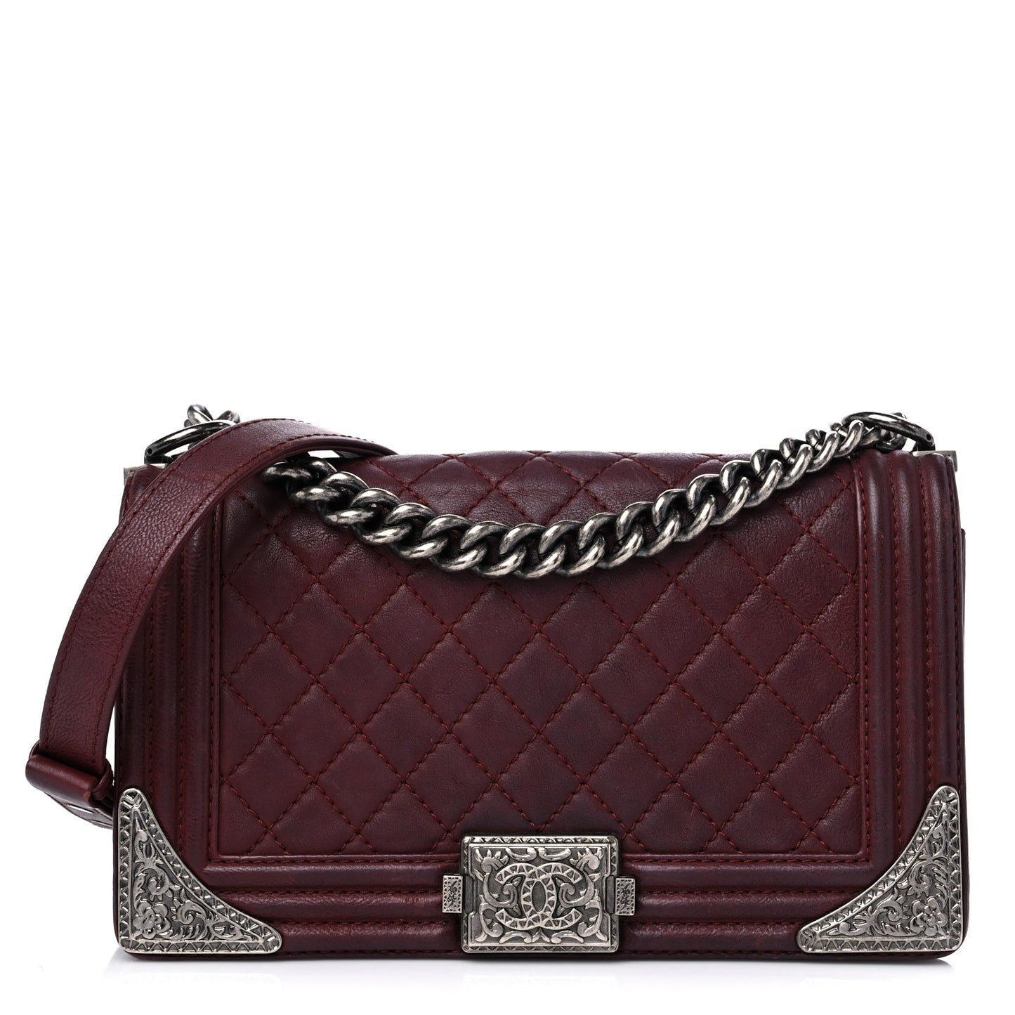 Calfskin Quilted Metal Embellished Paris Dallas Medium Boy Flap Black