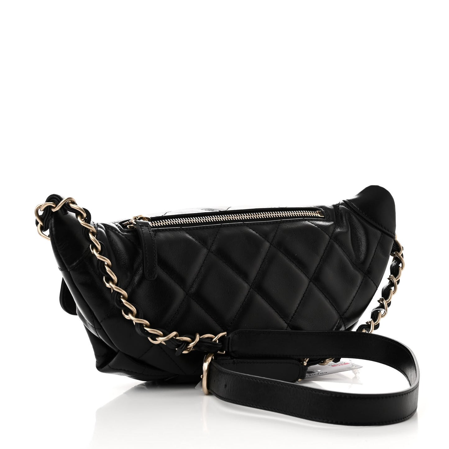 Shiny Aged Calfskin Quilted CC Pockets Jacket Waist Belt Bag Black