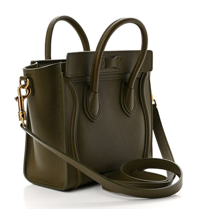 Celine Drummed Calfskin Nano Luggage Army Green 3 of 11