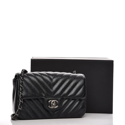 Chanel Metallic Caviar Chevron Quilted Mini Rectangular Flap Black 11 of 11