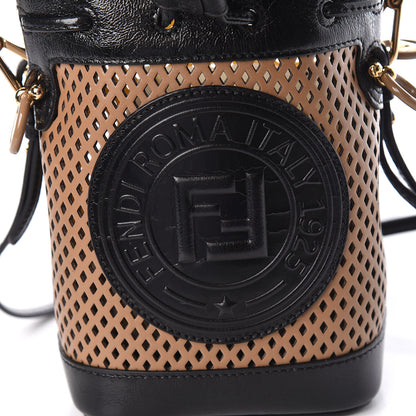 Fendi Vitello Liberty Glossy Lambskin F is Fendi Perforated Mini Mon Tresor Bucket Bag Sand Mimosa Black 9 of 9