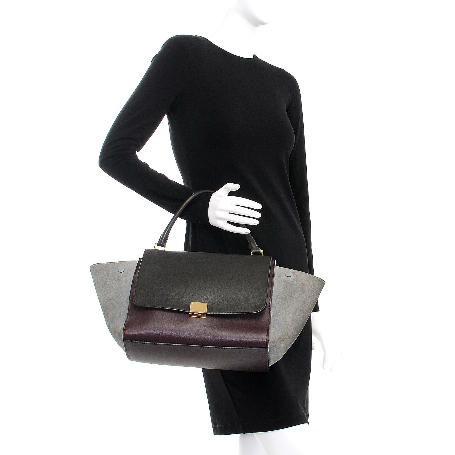 Celine Smooth Calfskin Suede Medium Tri-Color Trapeze Dark Grey 3 of 23