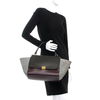 Celine Smooth Calfskin Suede Medium Tri-Color Trapeze Dark Grey 3 of 23