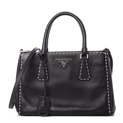Prada City Calf Mini Hand Stitched Galleria Double Zip Tote Black 1 of 11
