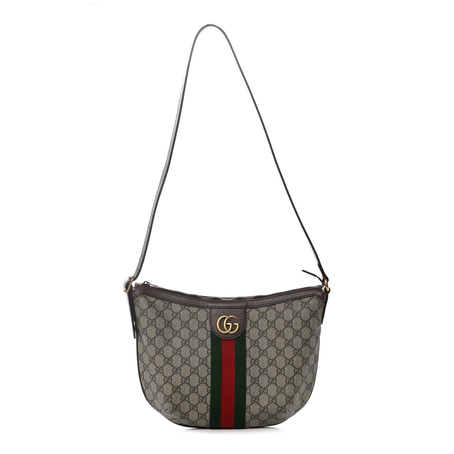 GG Supreme Monogram Web Small Ophidia Half Moon Hobo Brown