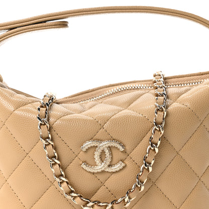 Chanel Caviar Quilted Hobo Clutch With Chain Dark Beige 8 of 11