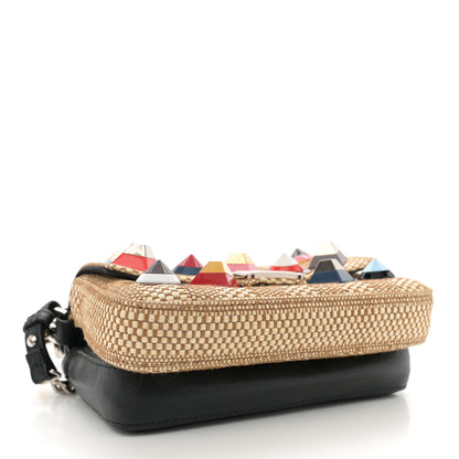 Fendi Paglia Vitello Dolce Paillettes Flowerland Studded Striped Micro Double Baguette Natural Multicolor 4 of 10