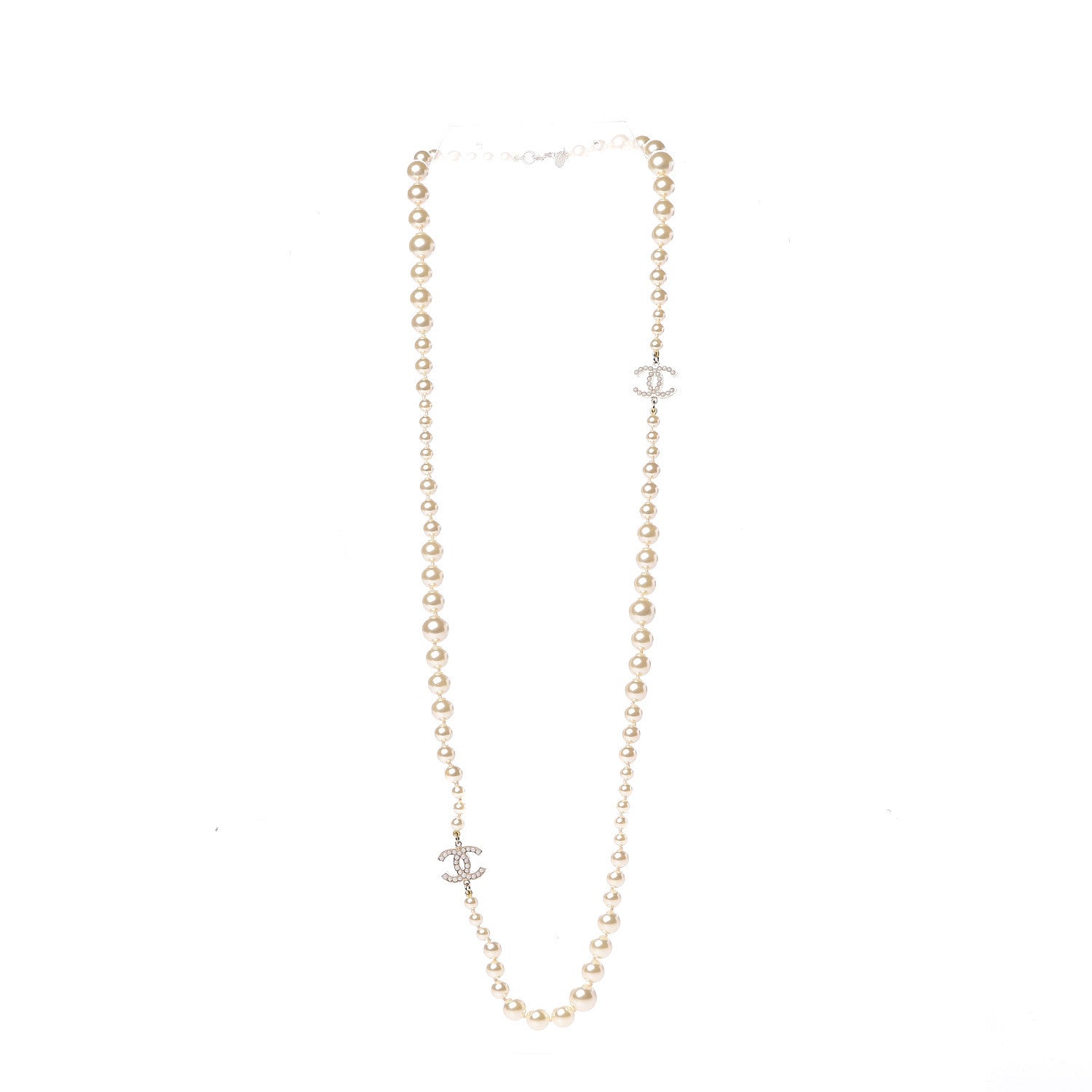 Chanel Graduated Pearl CC Long Necklace Light Gold 3 of 7
