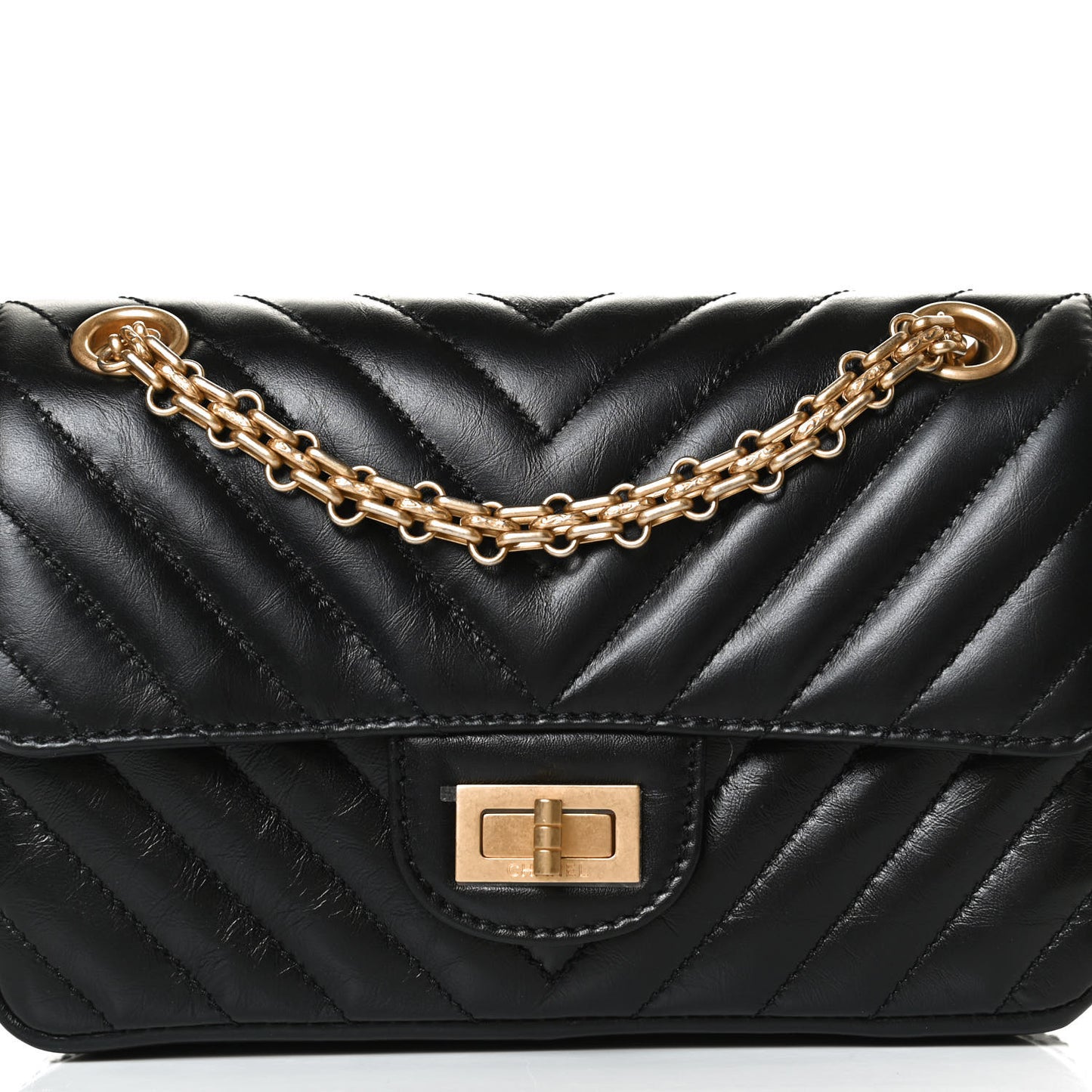 Aged Calfskin Chevron Quilted 2.55 Reissue Mini Flap Black